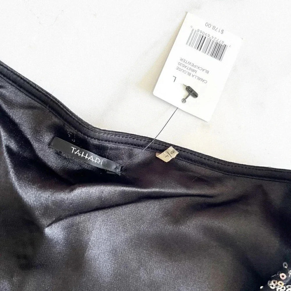 Tahari Size Large Black Camilla Confetti Sequin Silver Lined Tank Top/Cami - Picture 3 of 4